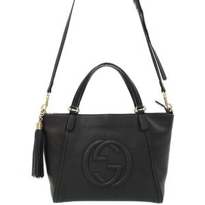 Gucci Soho grained leather top handle bag 2way tote shoulder bag